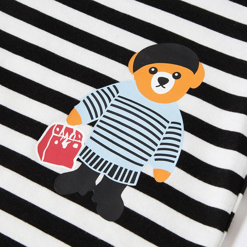 2-Pack Toddler Boy Cartoon Bear Long Sleeve Striped 100% Cotton T-Shirt