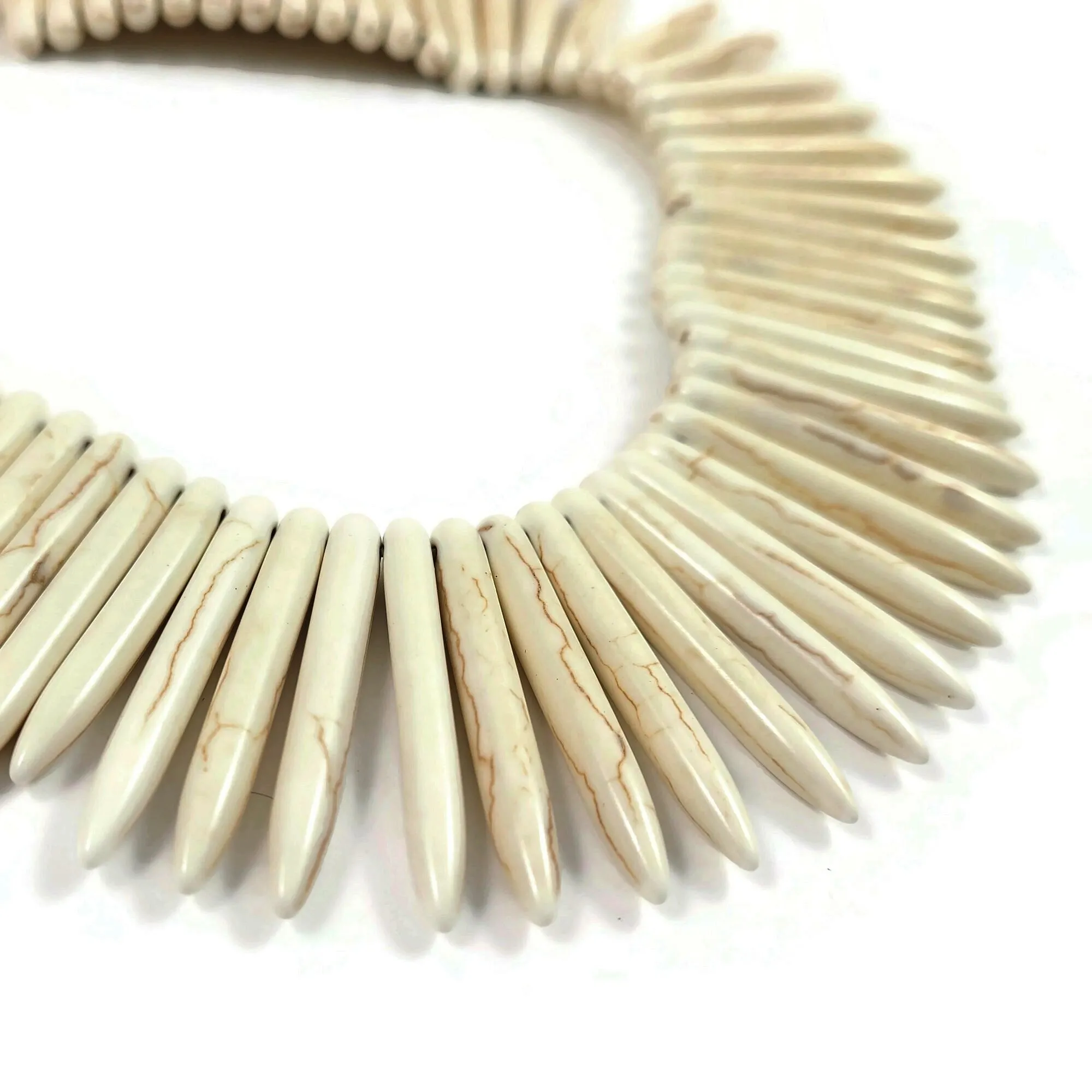 20 White Howlite Stone Beads 40mm Cone