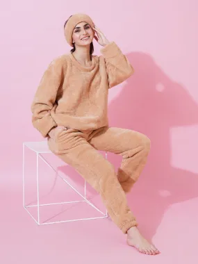Beige Teddy Winter-Wear Set