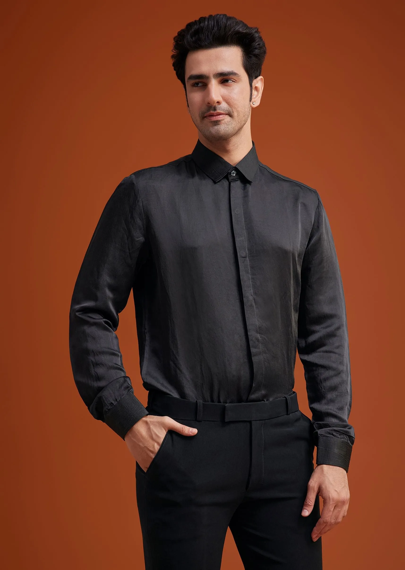 Black Front Pleated Tuxedo Set
