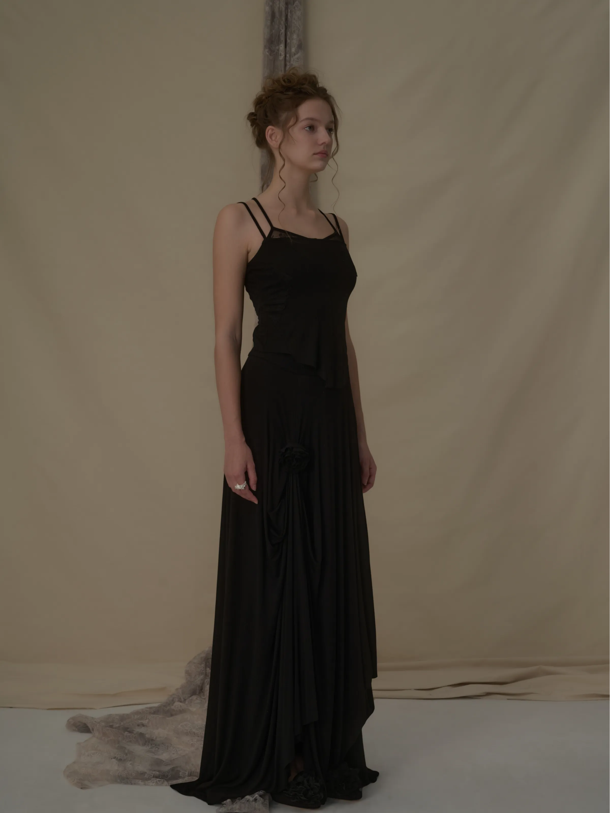 Black Knit Floral Mid-Length Skirt