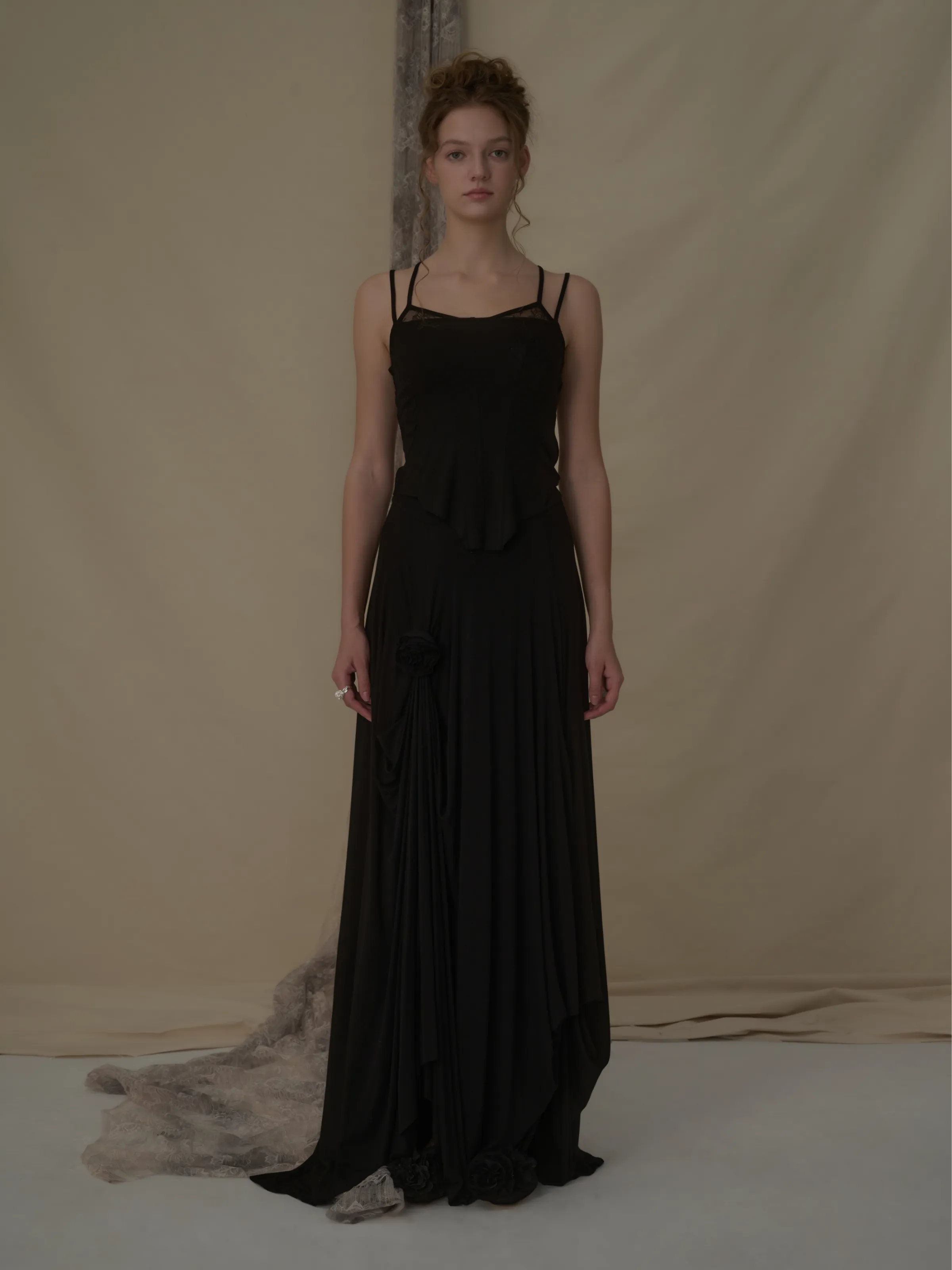 Black Knit Floral Mid-Length Skirt