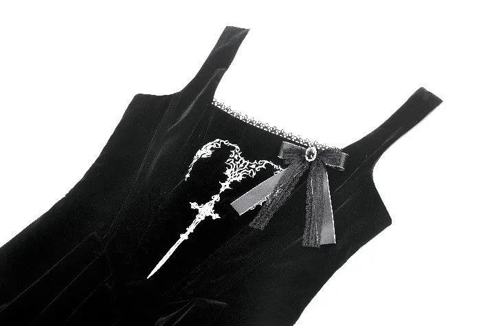 Black Velvet Horn Embroidery Maxi Dress DW1062