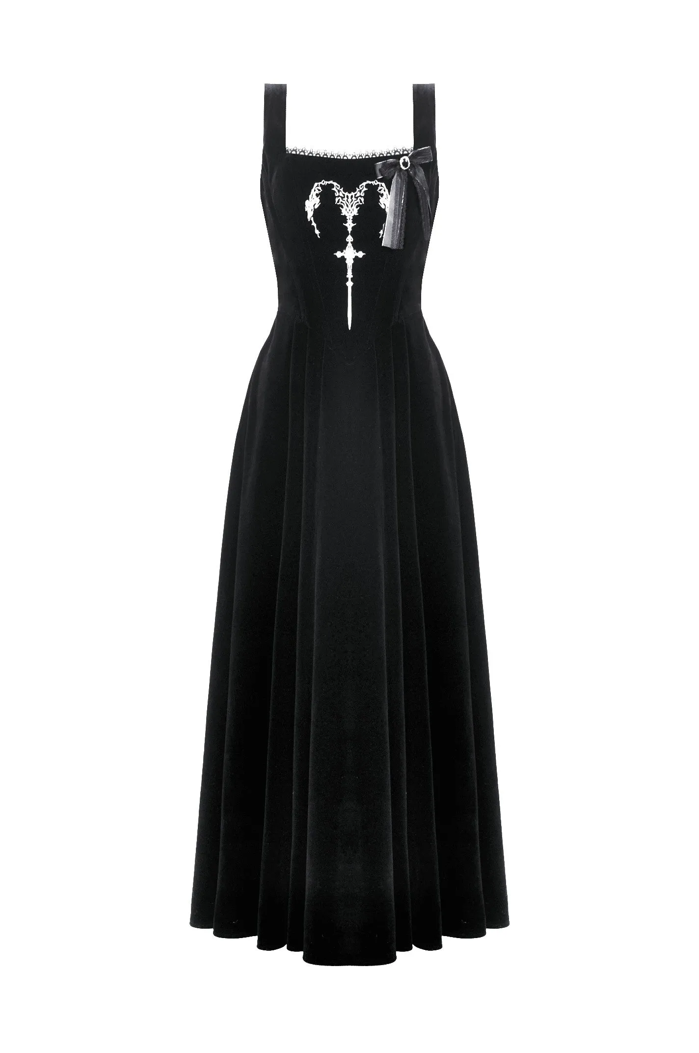 Black Velvet Horn Embroidery Maxi Dress DW1062