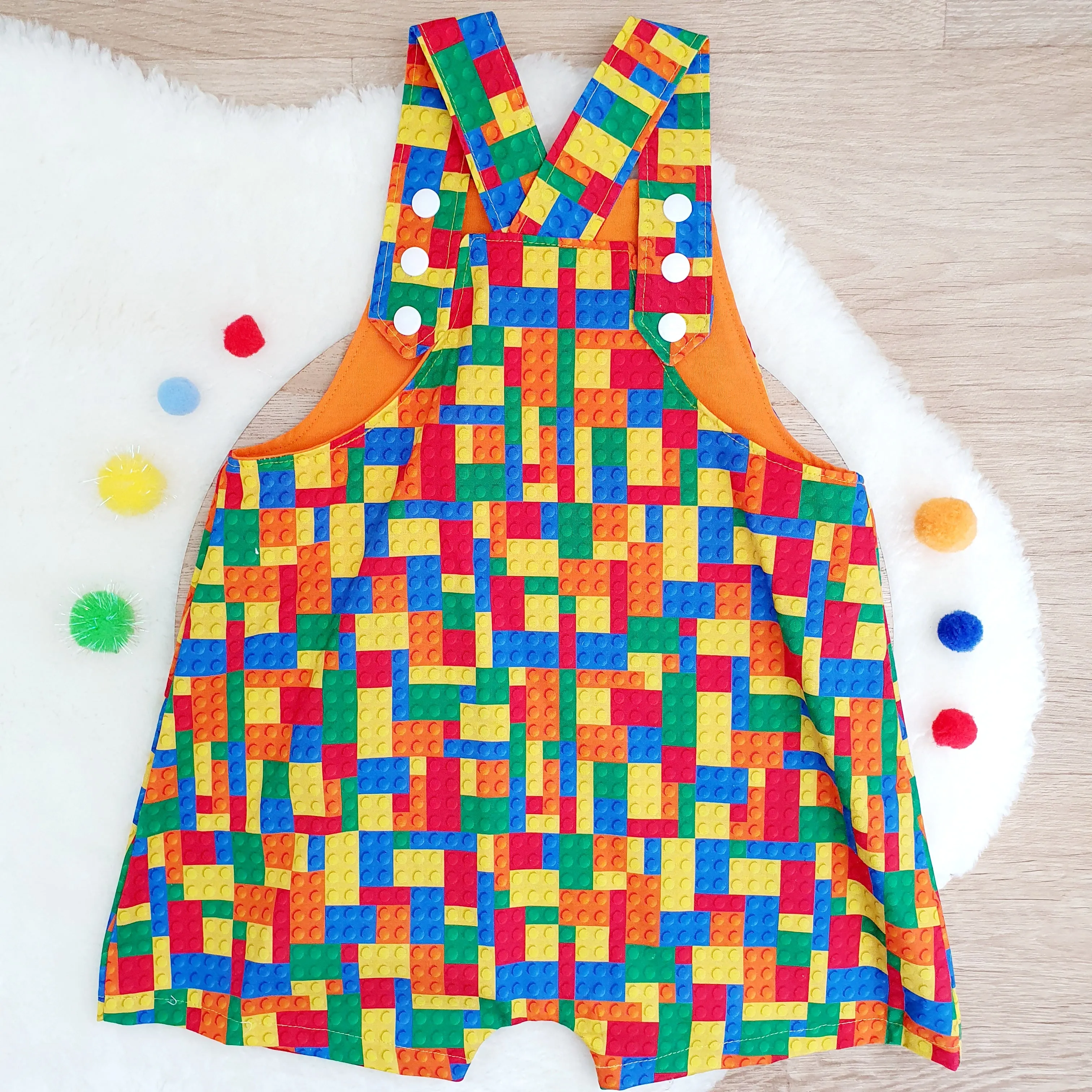 BLOCKS print Overalls, Baby / Toddler Overalls, Short Leg Romper, Size 2
