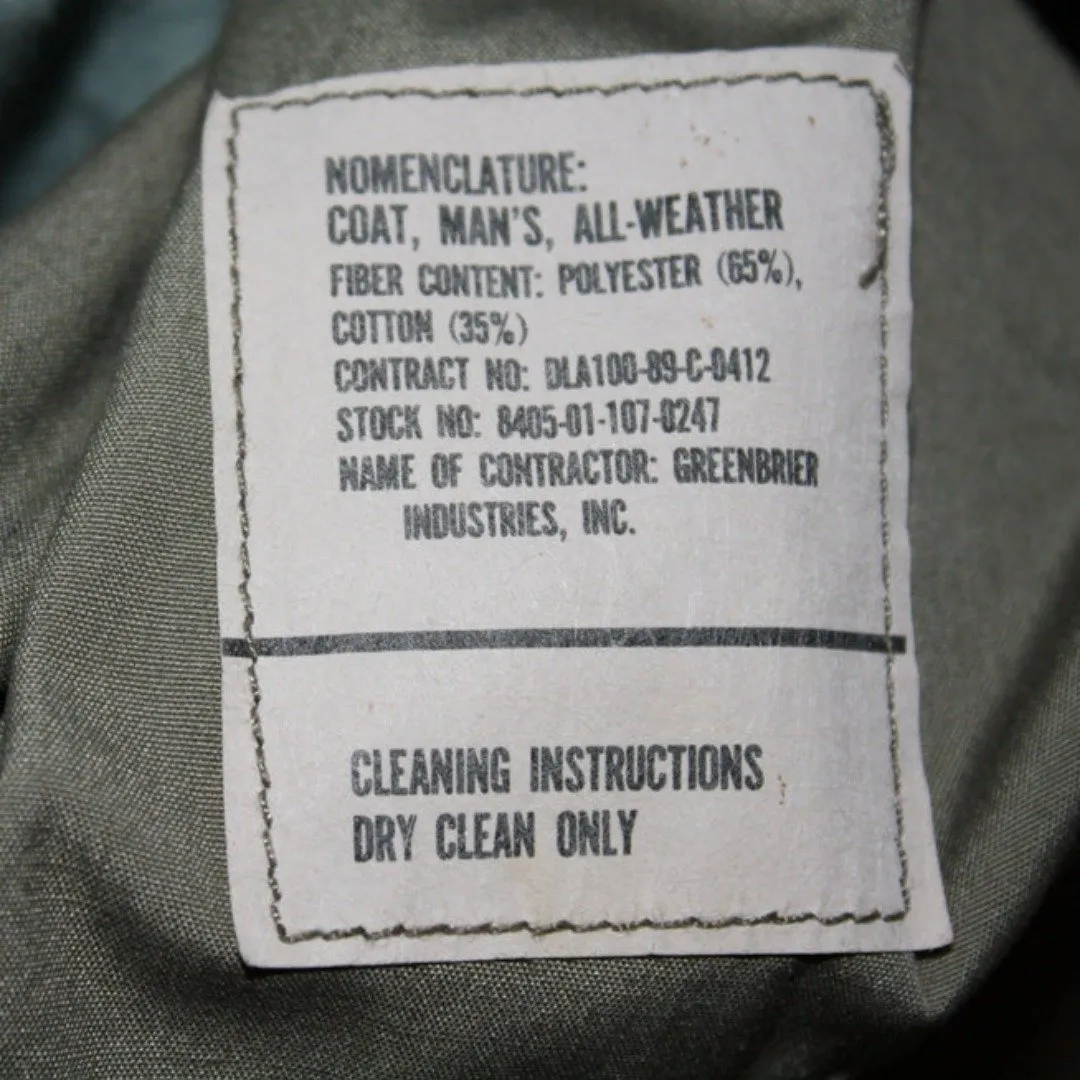 BLOWOUT SALE USED Raincoat - Double Breasted Military Trench w/liner - Sage