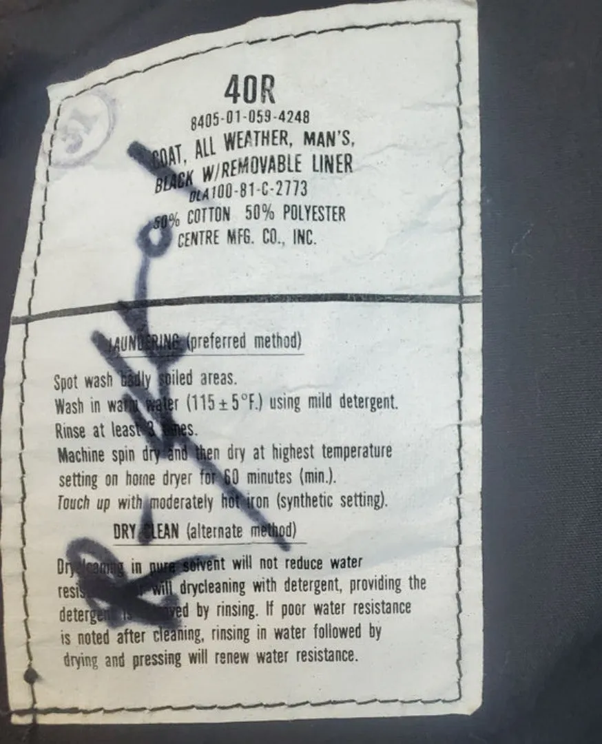 BLOWOUT SALE USED Raincoat - Single Breasted Military Trench wo/liner - Black