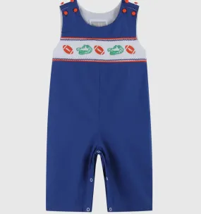 Blue and Orange Football Smocked Overalls