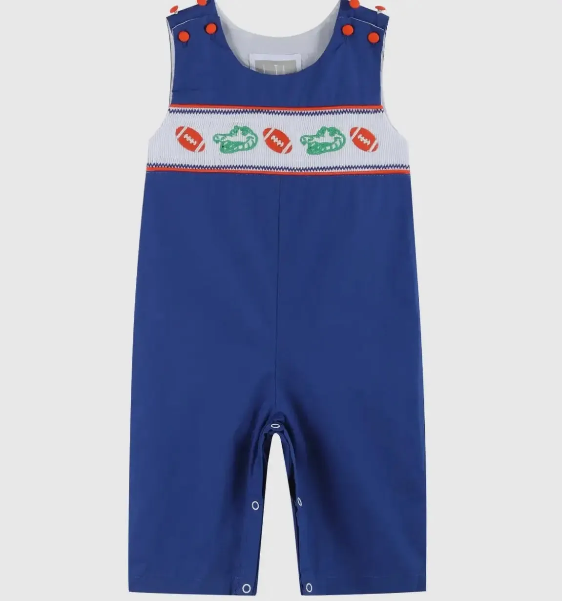 Blue and Orange Football Smocked Overalls