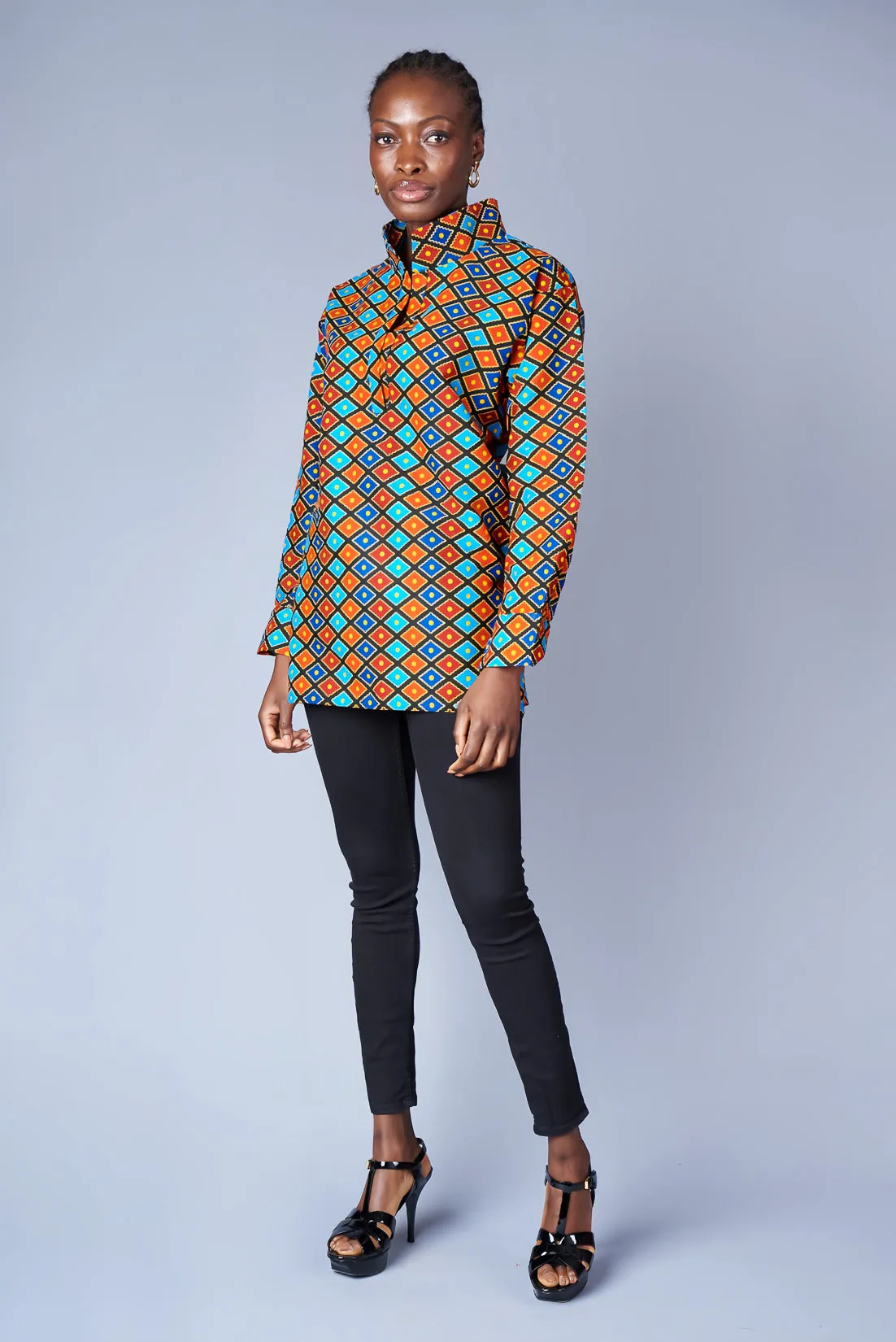 BOYFRIEND BLOUSE IN CRIMSON, TANGERINE, AQUA, SAPPHIRE