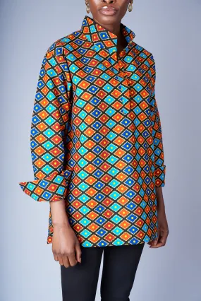 BOYFRIEND BLOUSE IN CRIMSON, TANGERINE, AQUA, SAPPHIRE