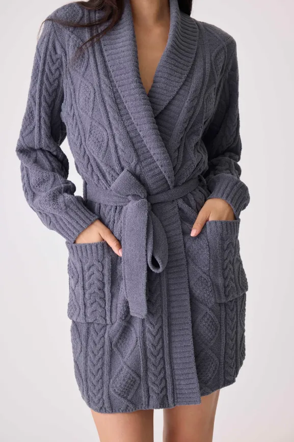 Chenille Cozy Cable Shawl Collar Robe