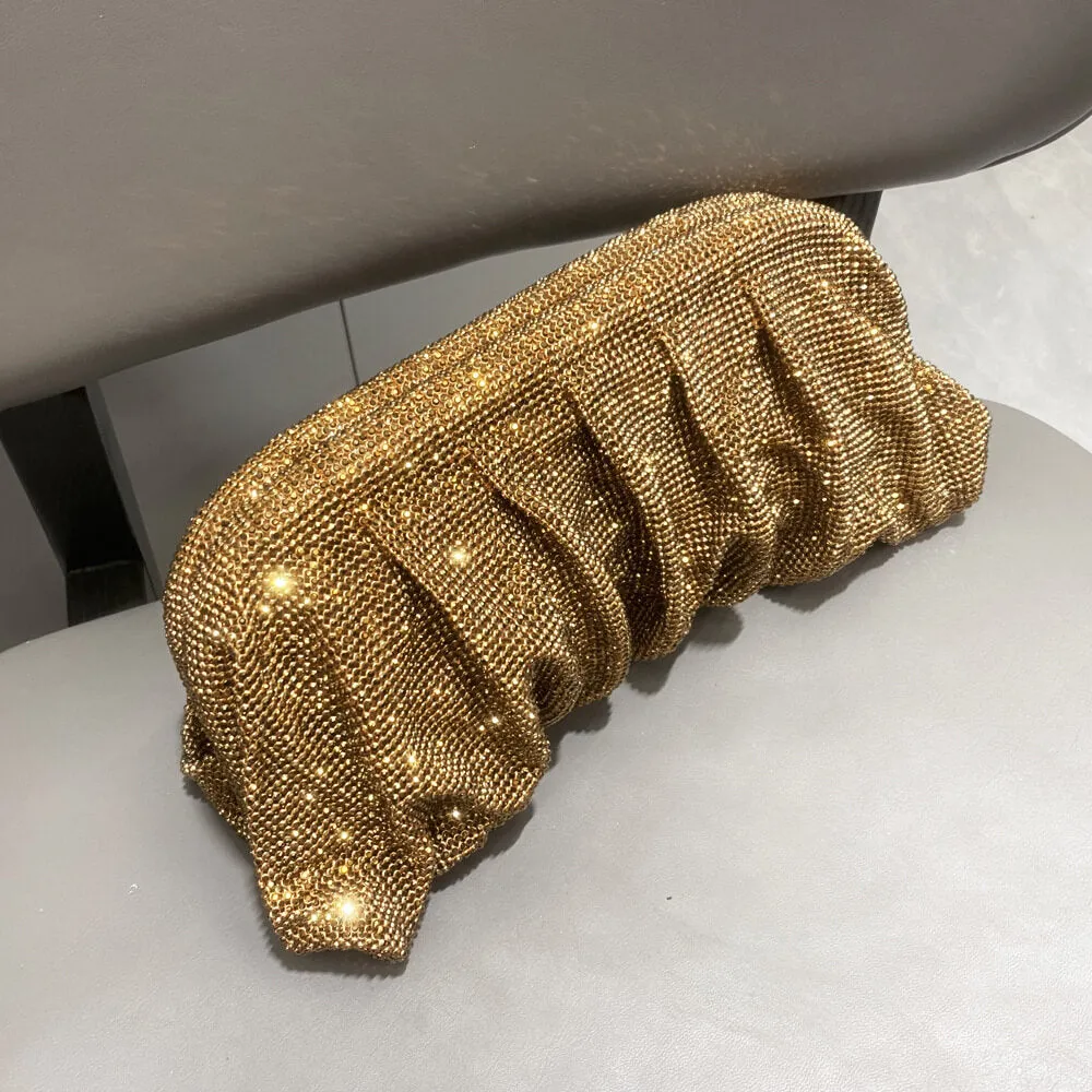 Colorful Pleated Rhinestone Clutch Evening Bags-Showtown