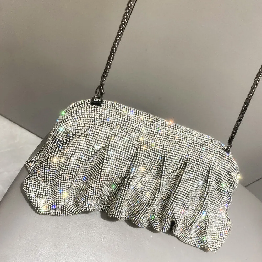 Colorful Pleated Rhinestone Clutch Evening Bags-Showtown