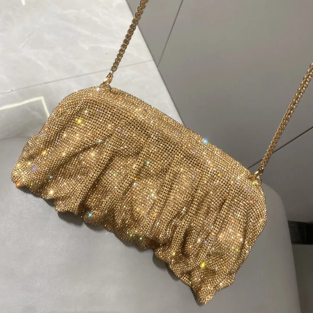 Colorful Pleated Rhinestone Clutch Evening Bags-Showtown