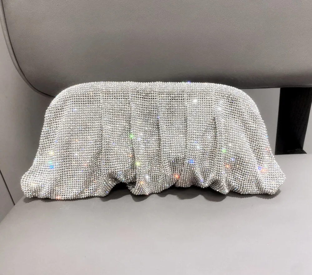 Colorful Pleated Rhinestone Clutch Evening Bags-Showtown