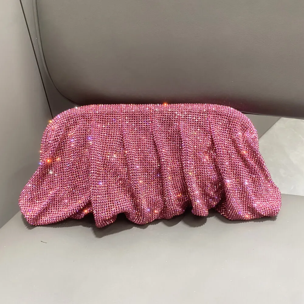 Colorful Pleated Rhinestone Clutch Evening Bags-Showtown