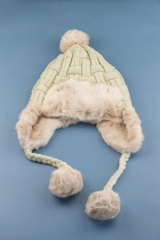 Cozy Warm Knitted Cable Weave Pom Fashion Trapper Hat