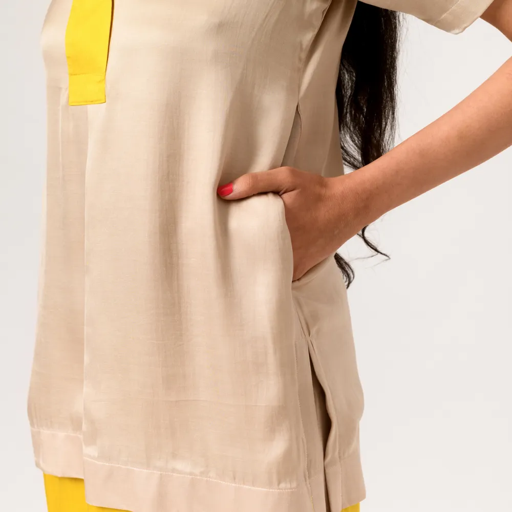 Ecru Yellow Blouse Top | Bemberg Modal Silk | Polished Look