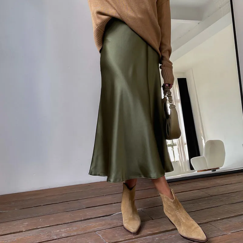 Elegant Silk Midi Skirt