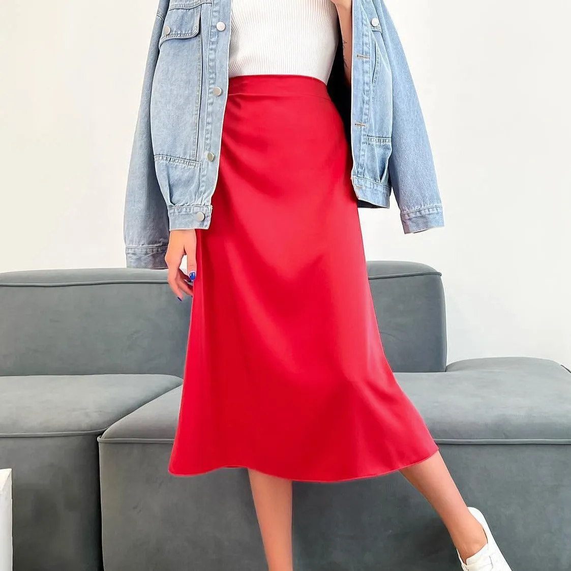 Elegant Silk Midi Skirt