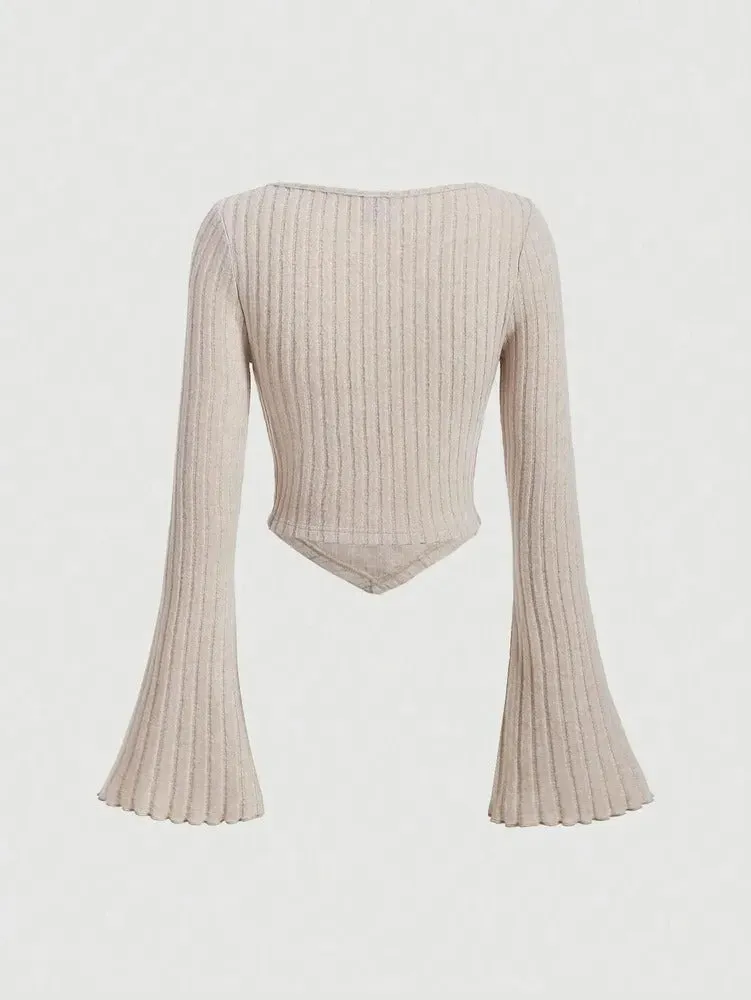 Elowen - Elegant Rib-Knit Crop Top for Women