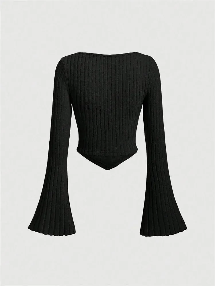 Elowen - Elegant Rib-Knit Crop Top for Women