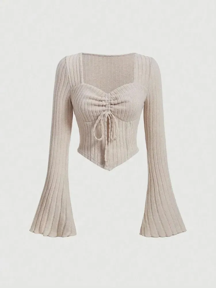 Elowen - Elegant Rib-Knit Crop Top for Women