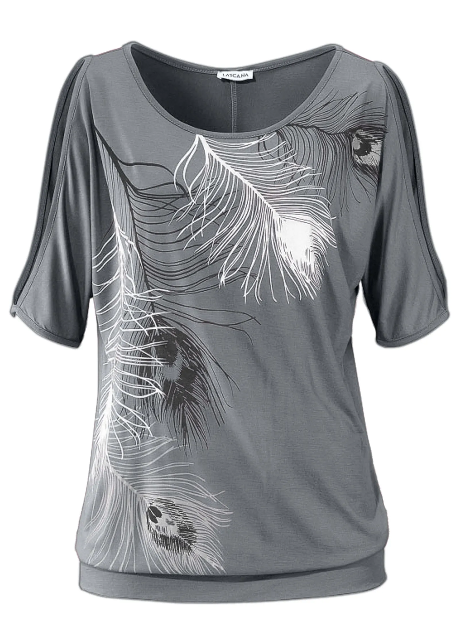 Feather Cold-Shoulder Tee - Grey