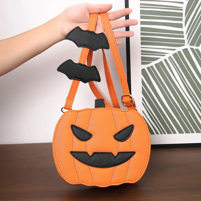 Halloween Bags Funny Pumpkin Cartoon Shoulder Crossbody Bag with Bat Personalized Creative Female Bag