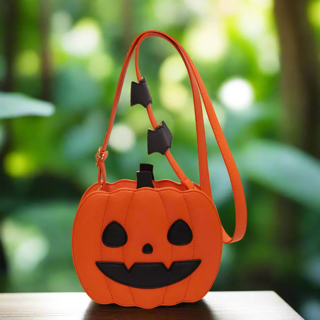 Halloween Bags Funny Pumpkin Cartoon Shoulder Crossbody Bag with Bat Personalized Creative Female Bag