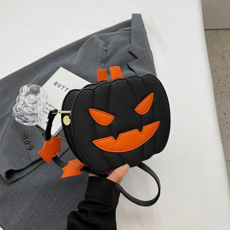 Halloween Bags Funny Pumpkin Cartoon Shoulder Crossbody Bag with Bat Personalized Creative Female Bag