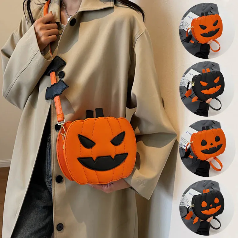 Halloween Bags Funny Pumpkin Cartoon Shoulder Crossbody Bag with Bat Personalized Creative Female Bag