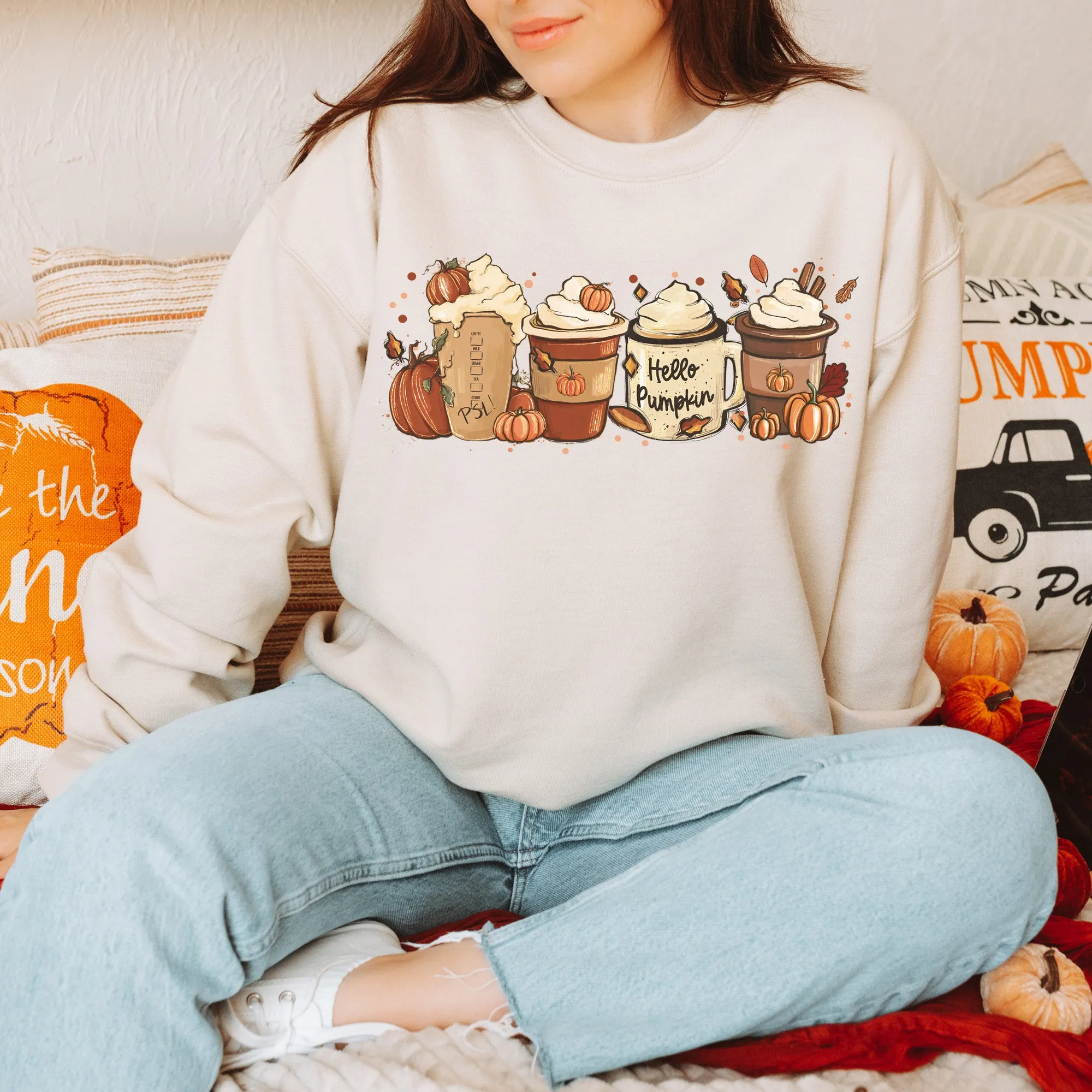 Hello Pumpkin Latte Sweatshirt - Fall Sweatshirt - Sizes S to 5XL