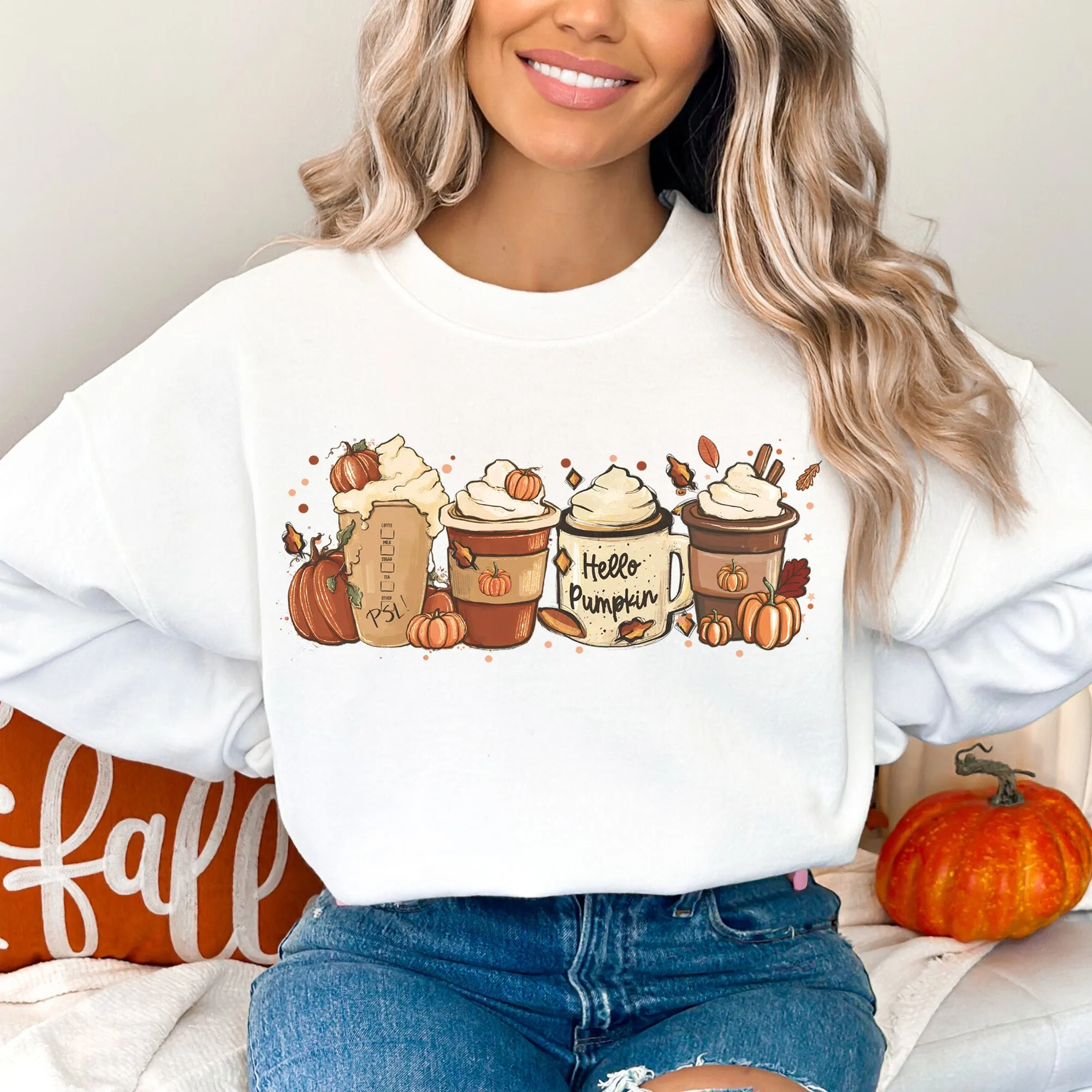 Hello Pumpkin Latte Sweatshirt - Fall Sweatshirt - Sizes S to 5XL