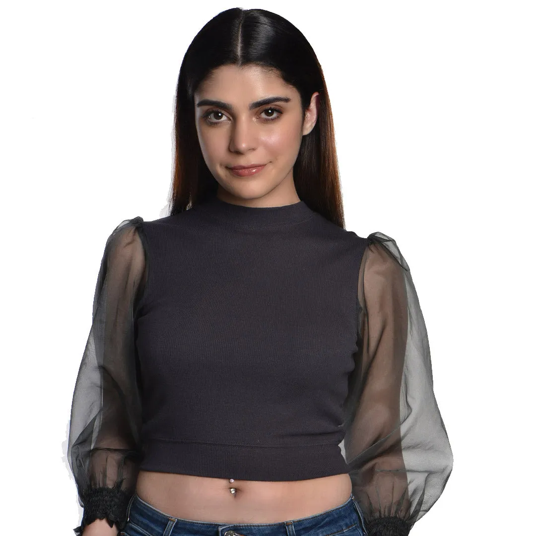 Hosiery Blouses with Puffy Organza Full Sleeves