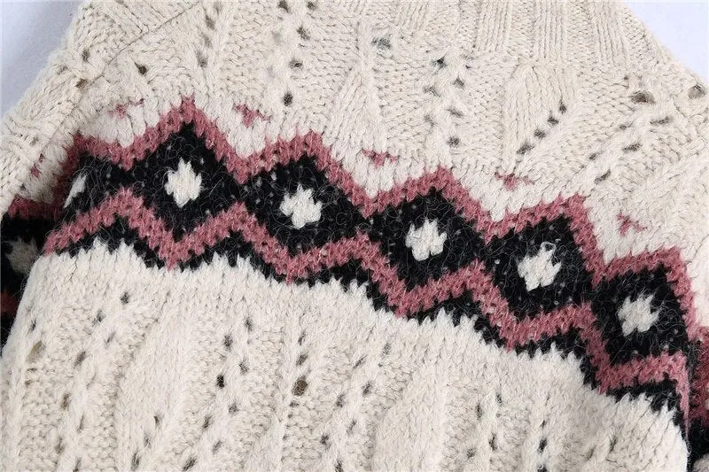 JACQUARD LOOSE CABLE-KNIT CARDIGAN