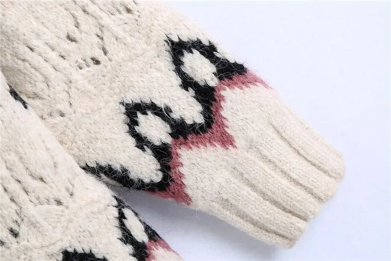 JACQUARD LOOSE CABLE-KNIT CARDIGAN