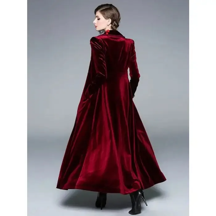 Long Velvet Warm Trench Coat
