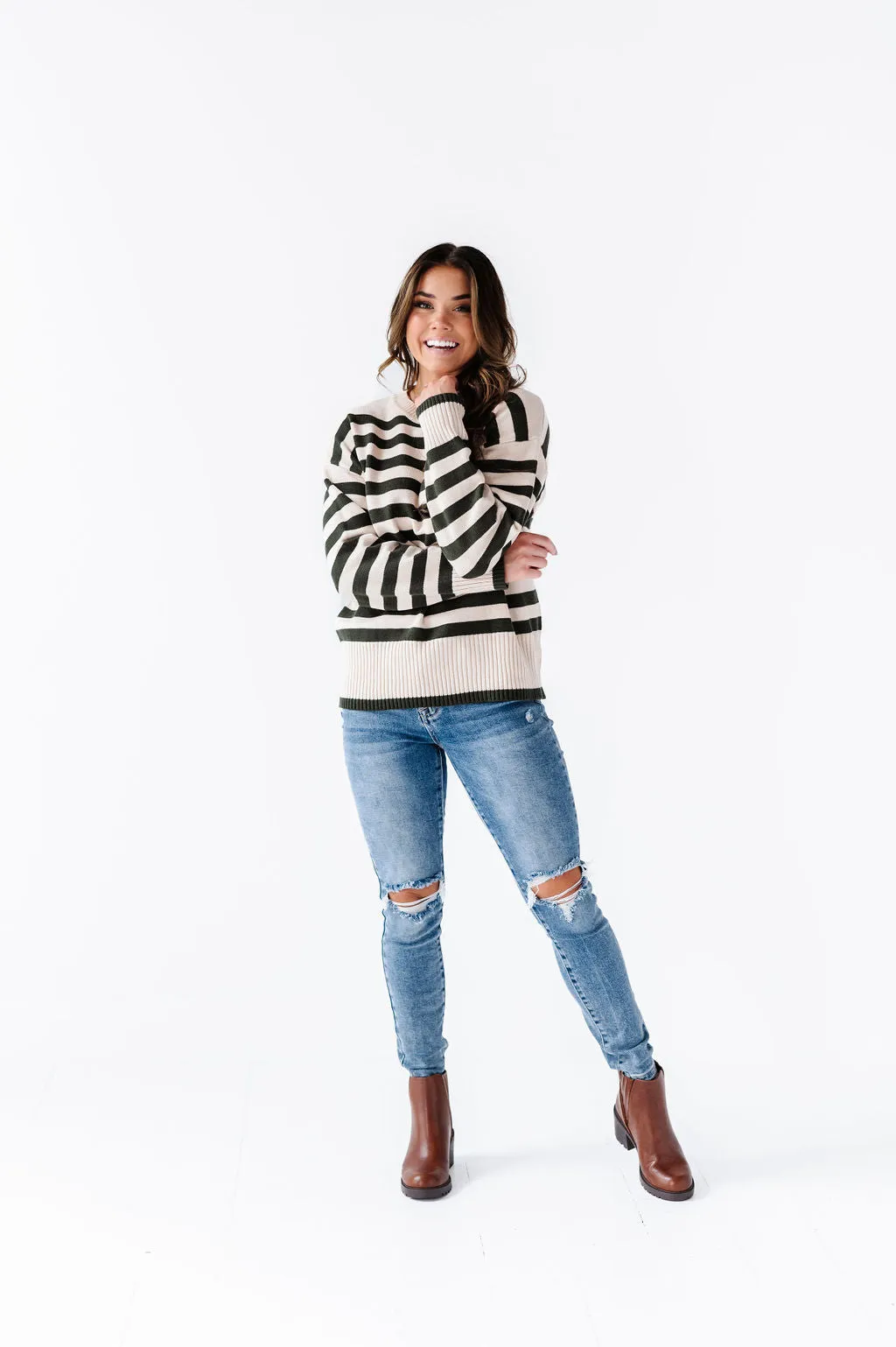 McCall Stripe Sweater in Olive