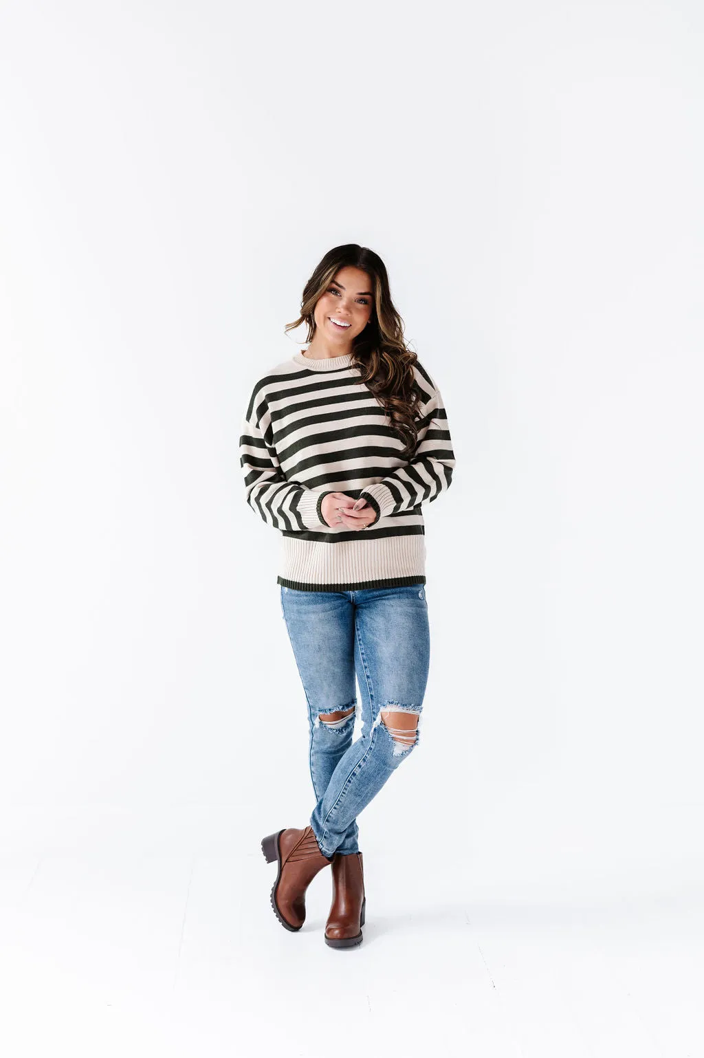 McCall Stripe Sweater in Olive
