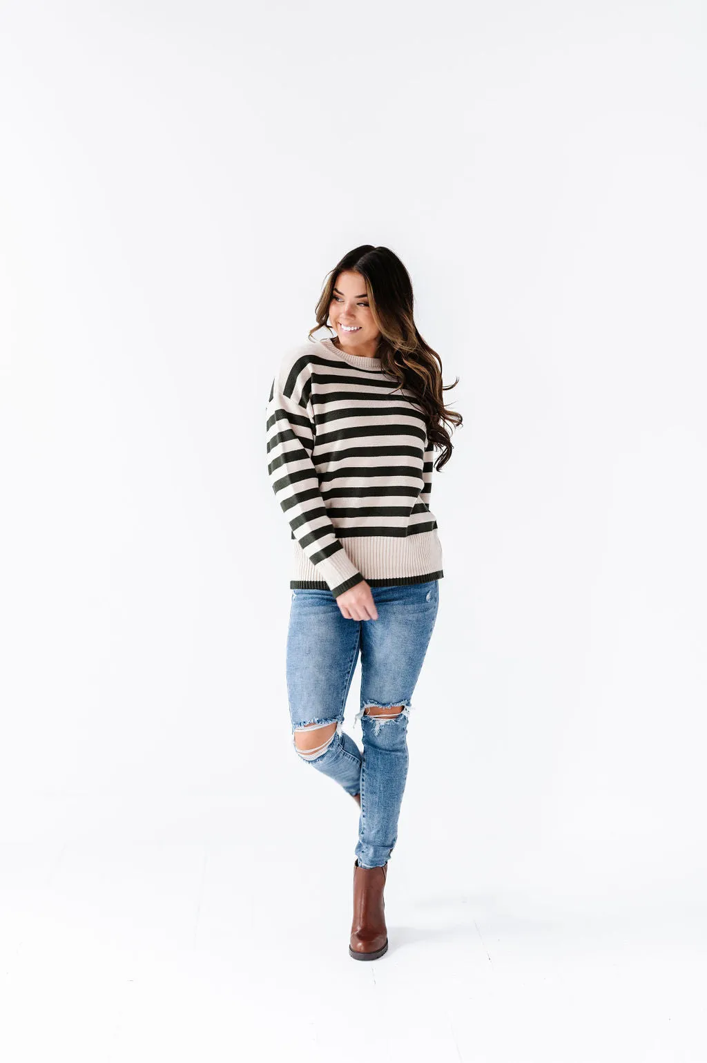 McCall Stripe Sweater in Olive