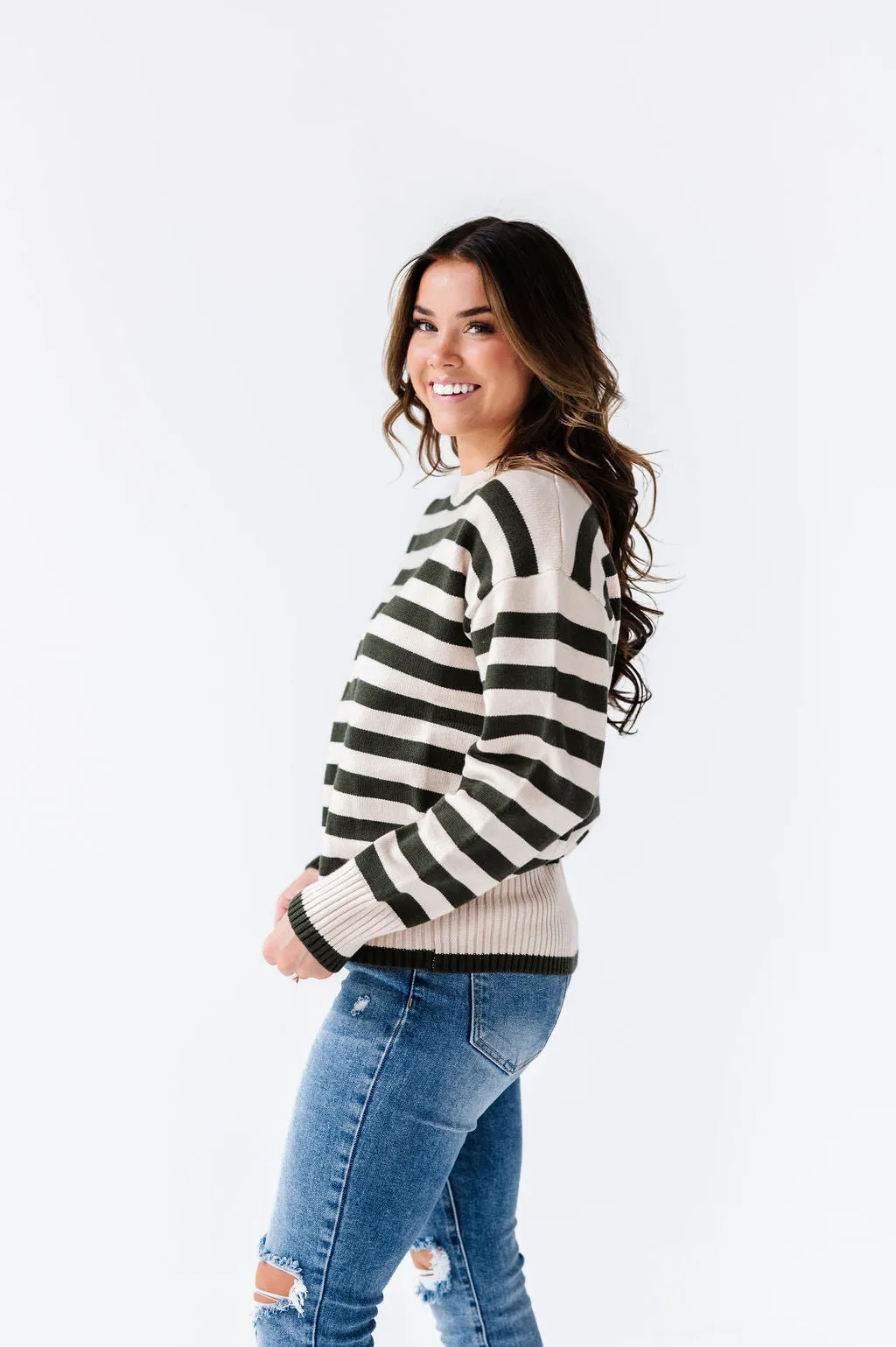 McCall Stripe Sweater in Olive