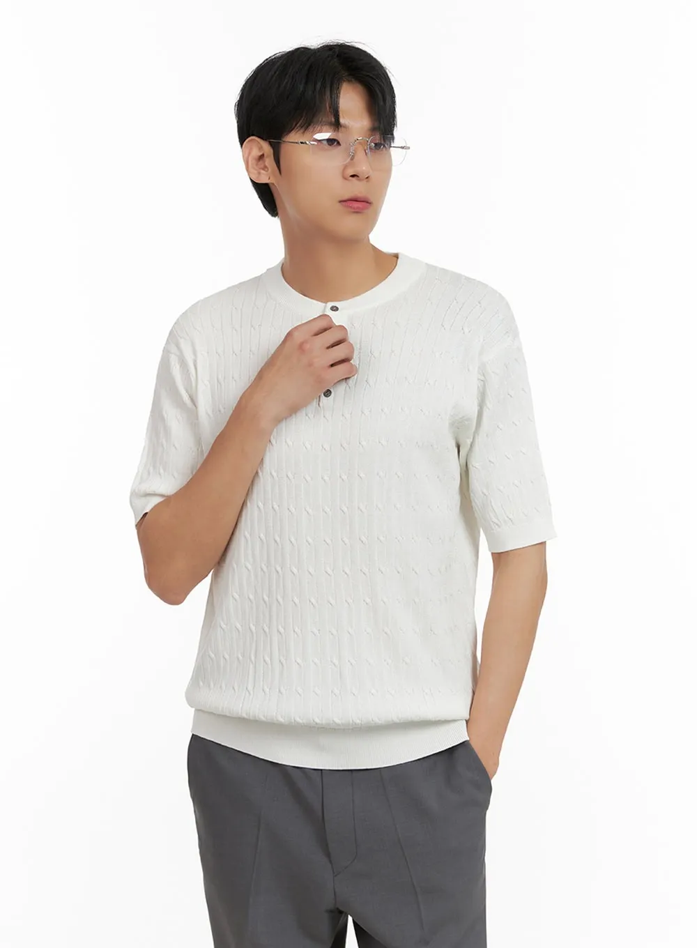 Men's Cozy Cable Knit Sweater T-Shirt IL403
