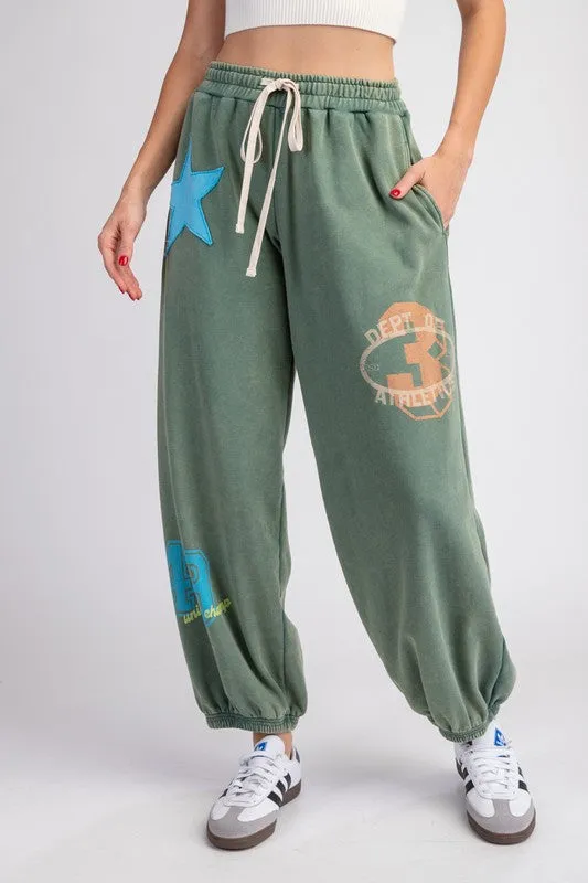 Mineral Washed Star Patch Jogger Pants