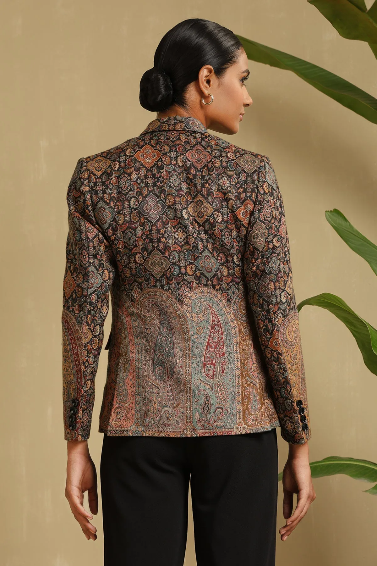 Multicolor Fine Wool Silk Full Jacket for Women with Paisley Design | Made To Order