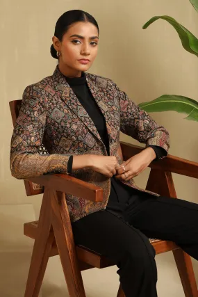 Multicolor Fine Wool Silk Full Jacket for Women with Paisley Design | Made To Order