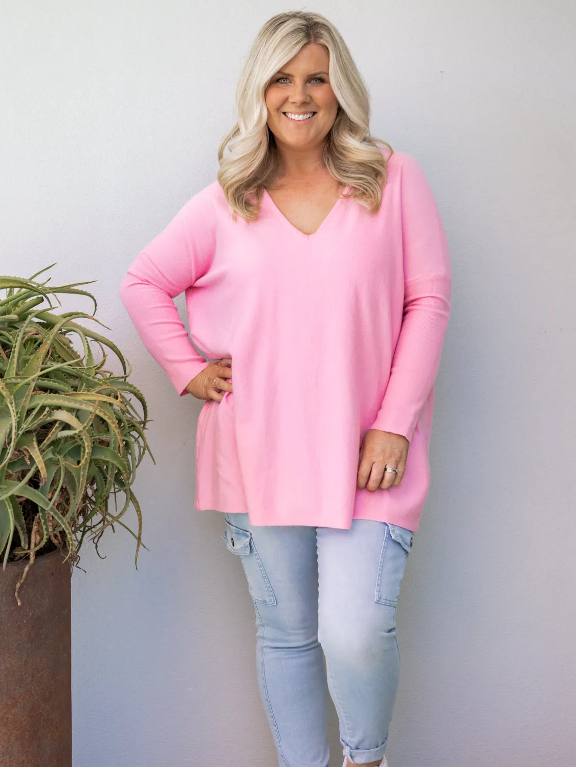 Nadia V Neck Knit - Pink