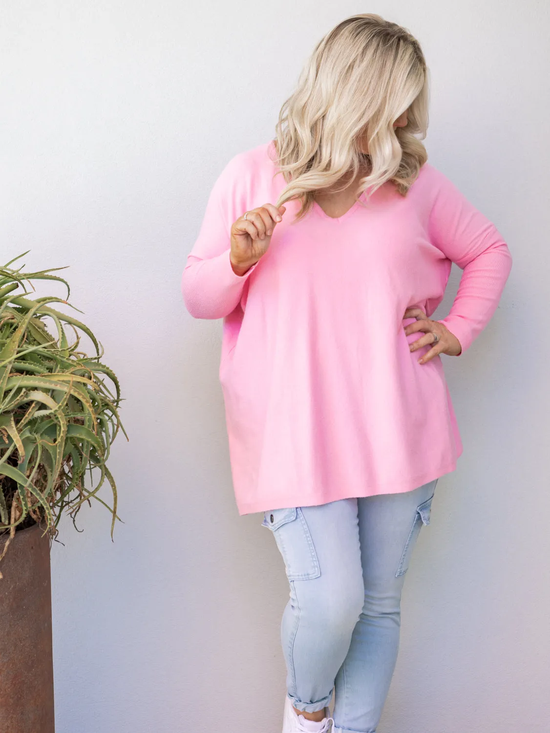 Nadia V Neck Knit - Pink