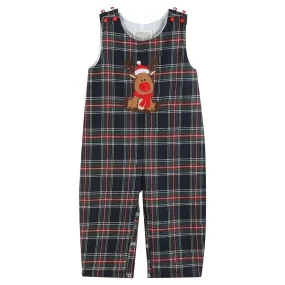 Navy and Red Plaid Reindeer Overalls